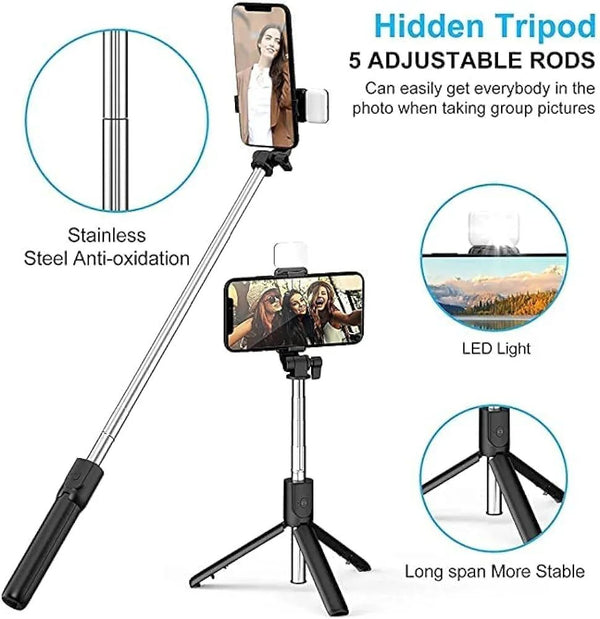 R1S Smart Bluetooth Selfie Stick with Tripod & Remote